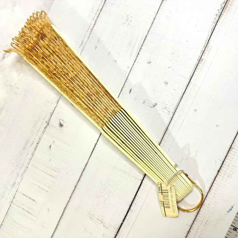 NOS Vintage Spanish Folding Hand Fan Gold Lace Filigree 19